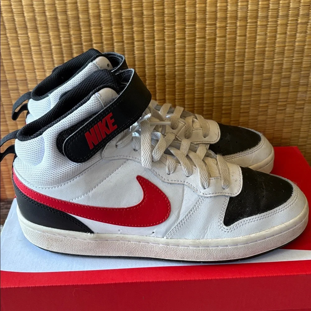 EUC NIKE: Court Borough Mid 2- Red and Black Basketball Sneakers EUC- Size 7Y